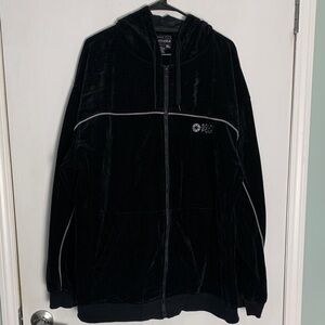 South Pole VTG Black Full Zip Hooded Velour Track Jacket w/ White Piping Size XL